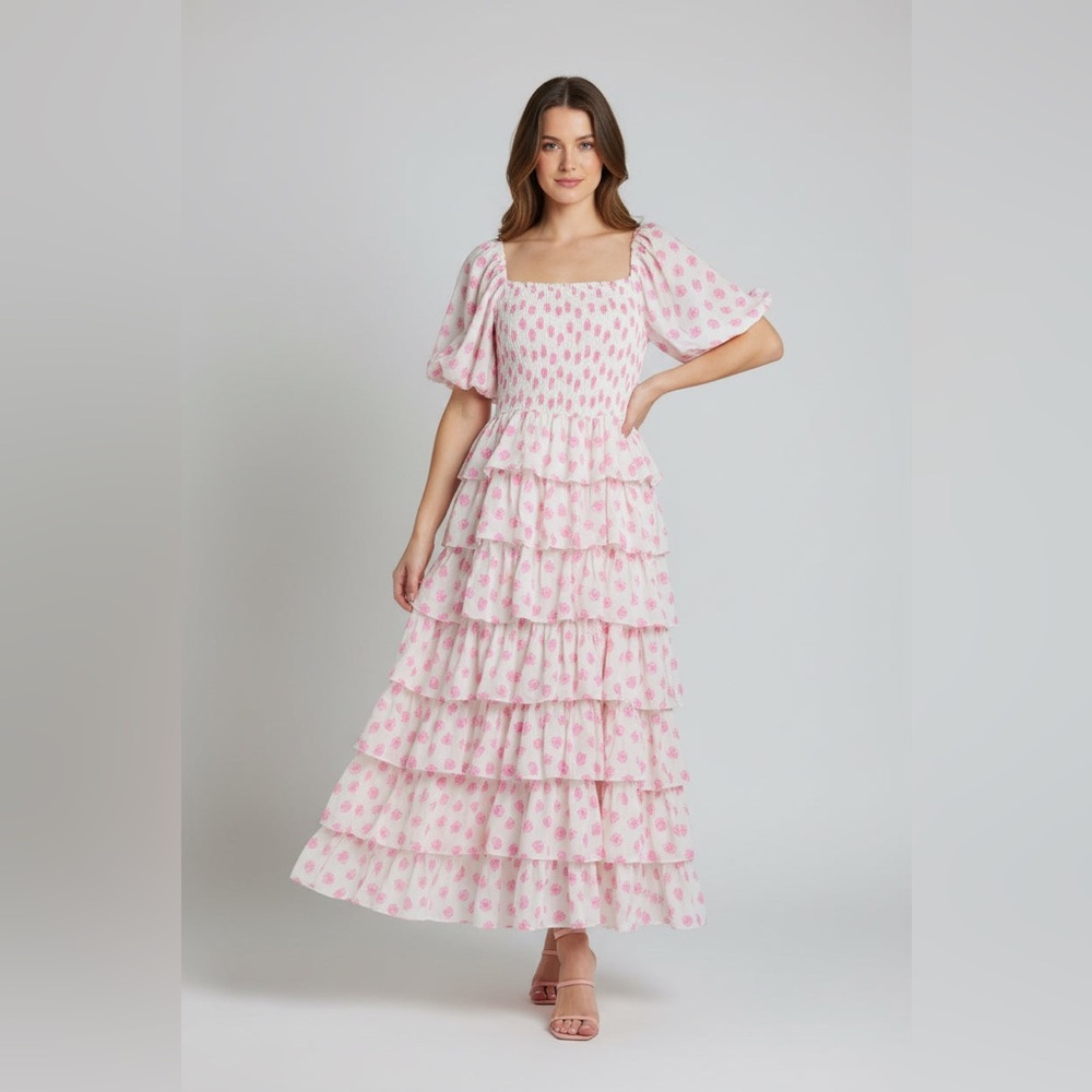 Romantic Pink Smocked Tiered Maxi Dress